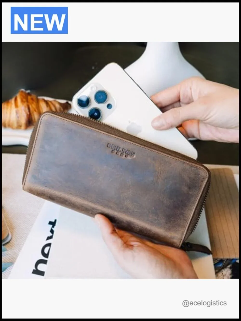 Genuine Leather RFID Blocking Zip Around Wallet 13 Card Slots ID Window